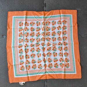 vintage Dayton's 70s 80s cotton scarf orange green retro 22" square floral Italy